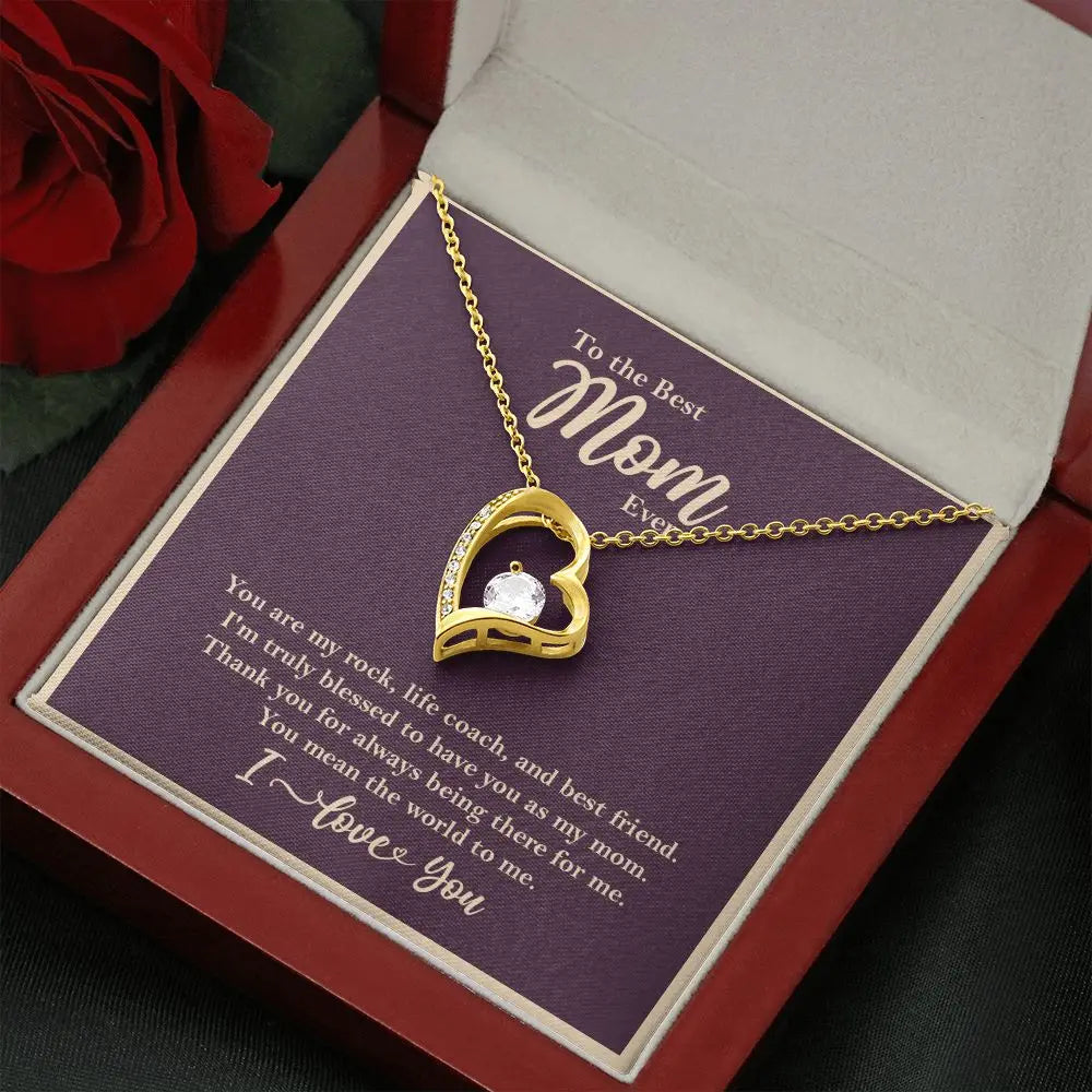 "To The Best Mom Ever" Heart Crystal Necklace