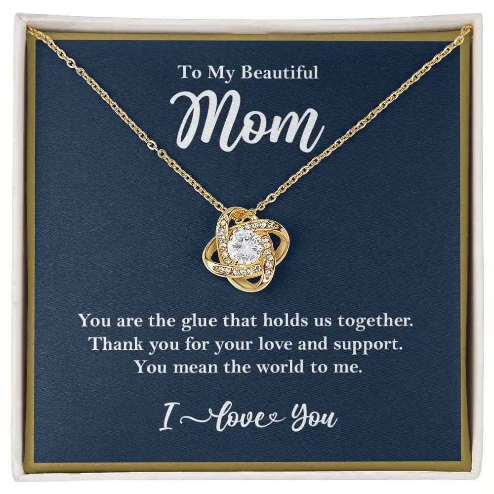 "To My Beautiful Mom" Love Knot Crystal Necklace