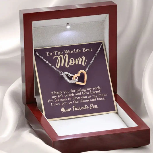 "To The World's Best Mom" Interlocking Hearts Necklace