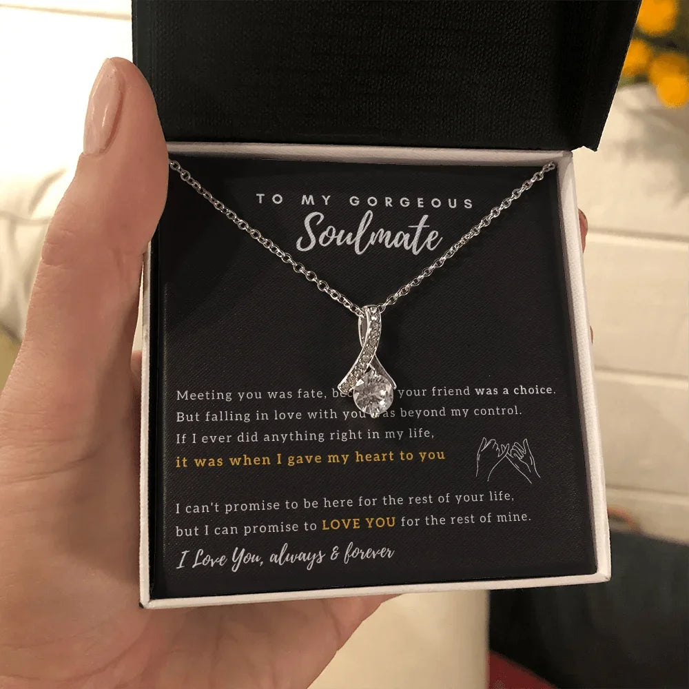 "To My Gorgeous Soulmate" Crystal Drop Necklace