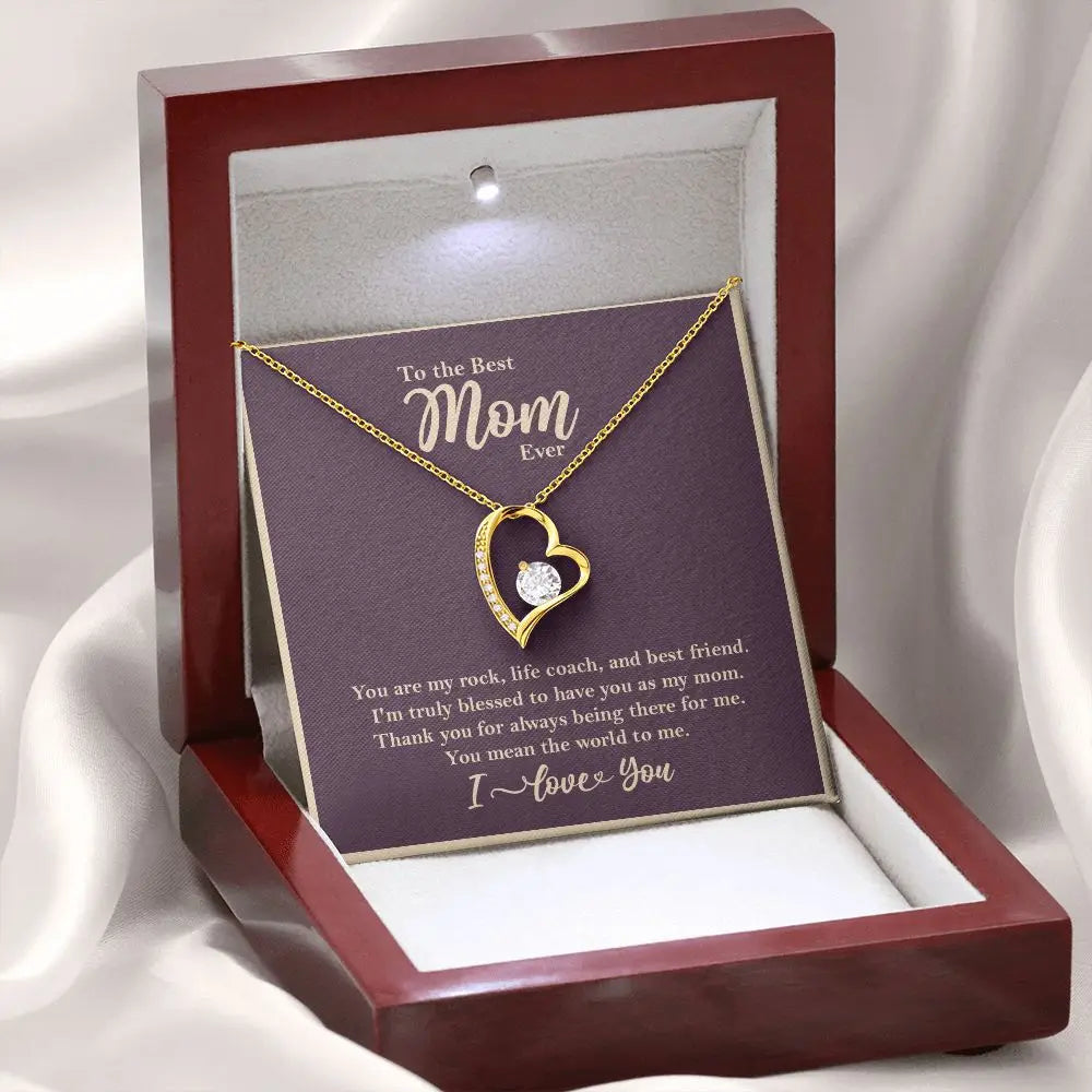 "To The Best Mom Ever" Heart Crystal Necklace