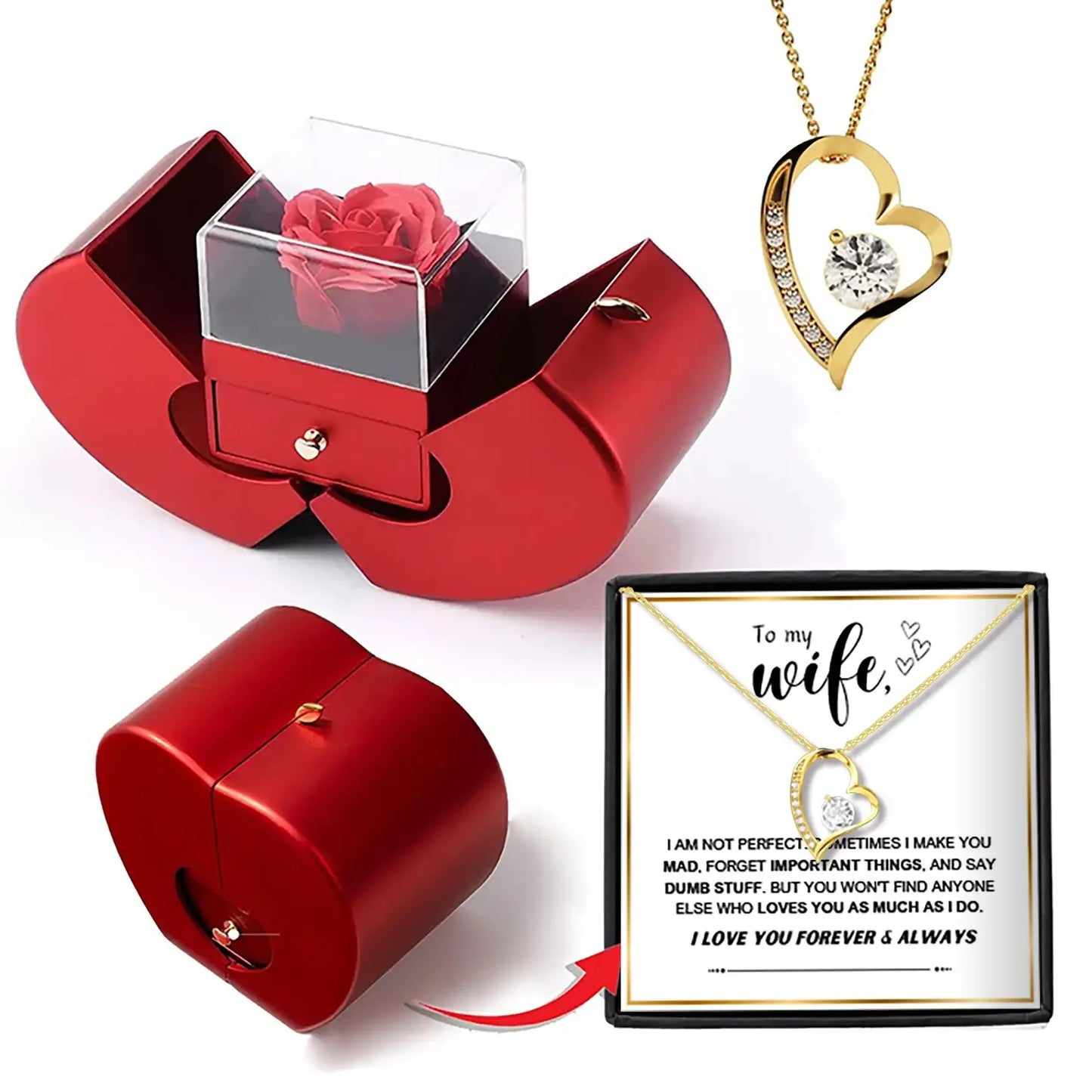 "To My Wife" Heart Crystal Necklace with Luxury Rose Box