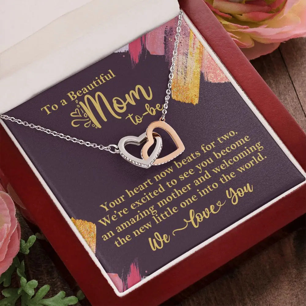 "To a Beautiful Mom-To-Be" Interlocking Hearts Necklace