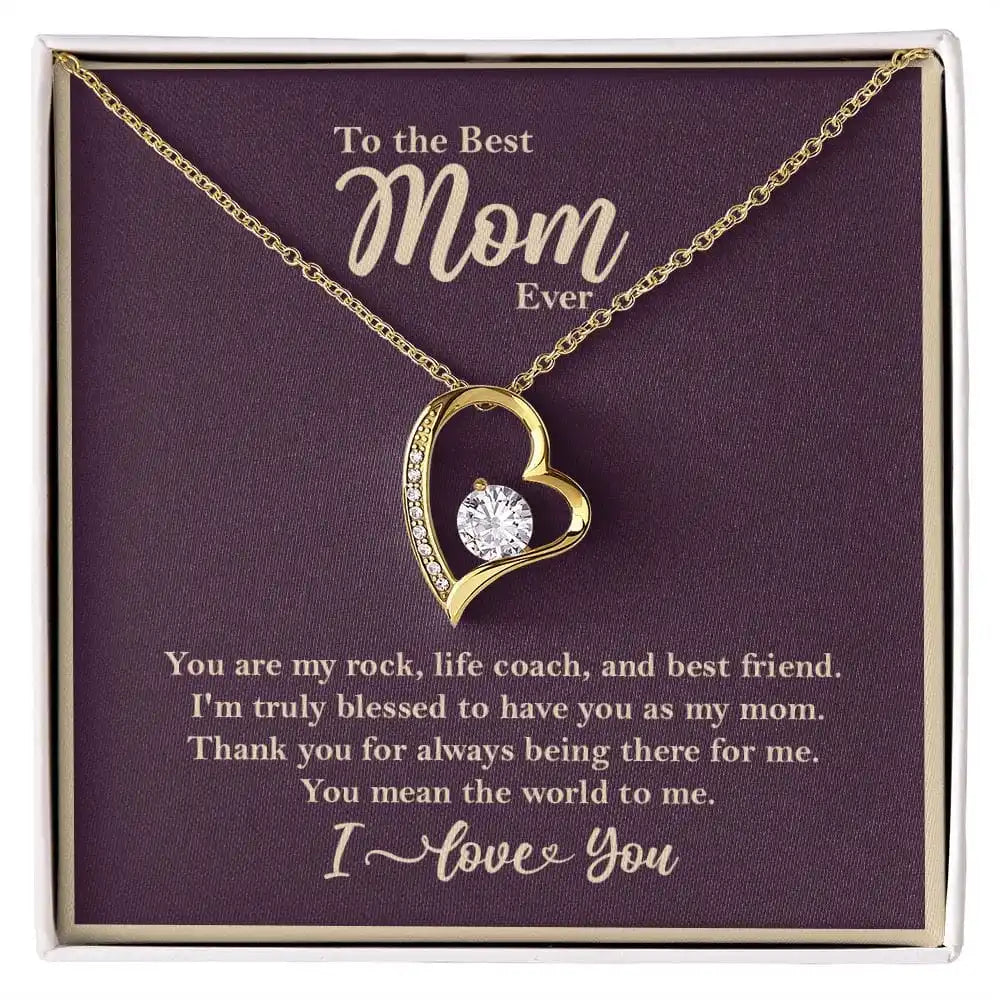 "To The Best Mom Ever" Heart Crystal Necklace