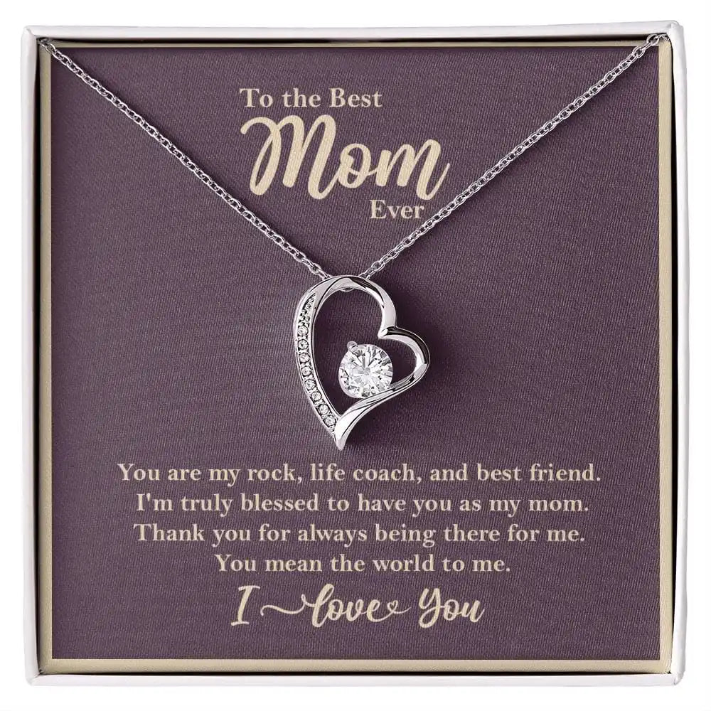 "To The Best Mom Ever" Heart Crystal Necklace