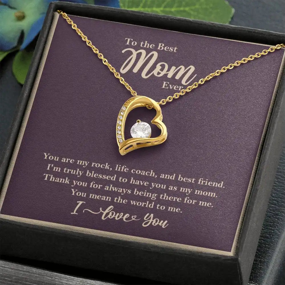 "To The Best Mom Ever" Heart Crystal Necklace