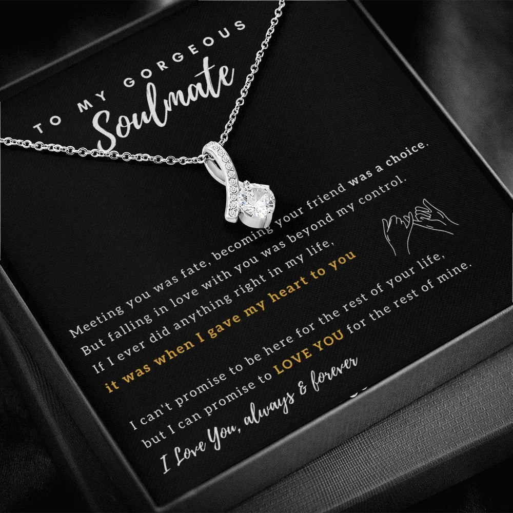 "To My Gorgeous Soulmate" Crystal Drop Necklace