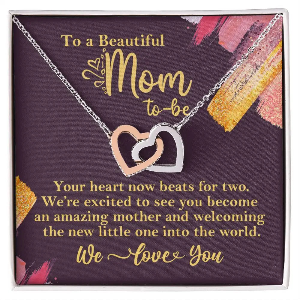 "To a Beautiful Mom-To-Be" Interlocking Hearts Necklace