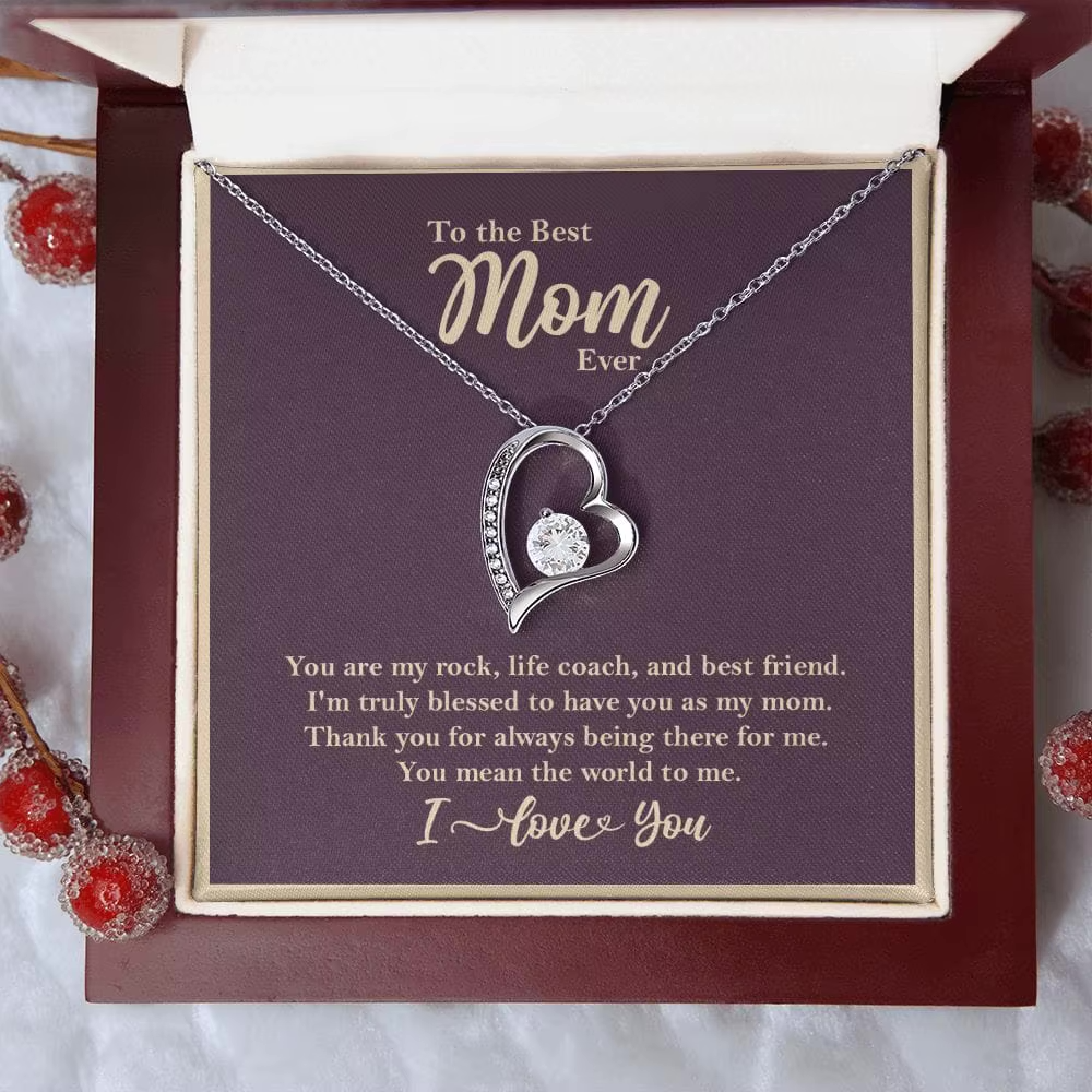 "To The Best Mom Ever" Heart Crystal Necklace