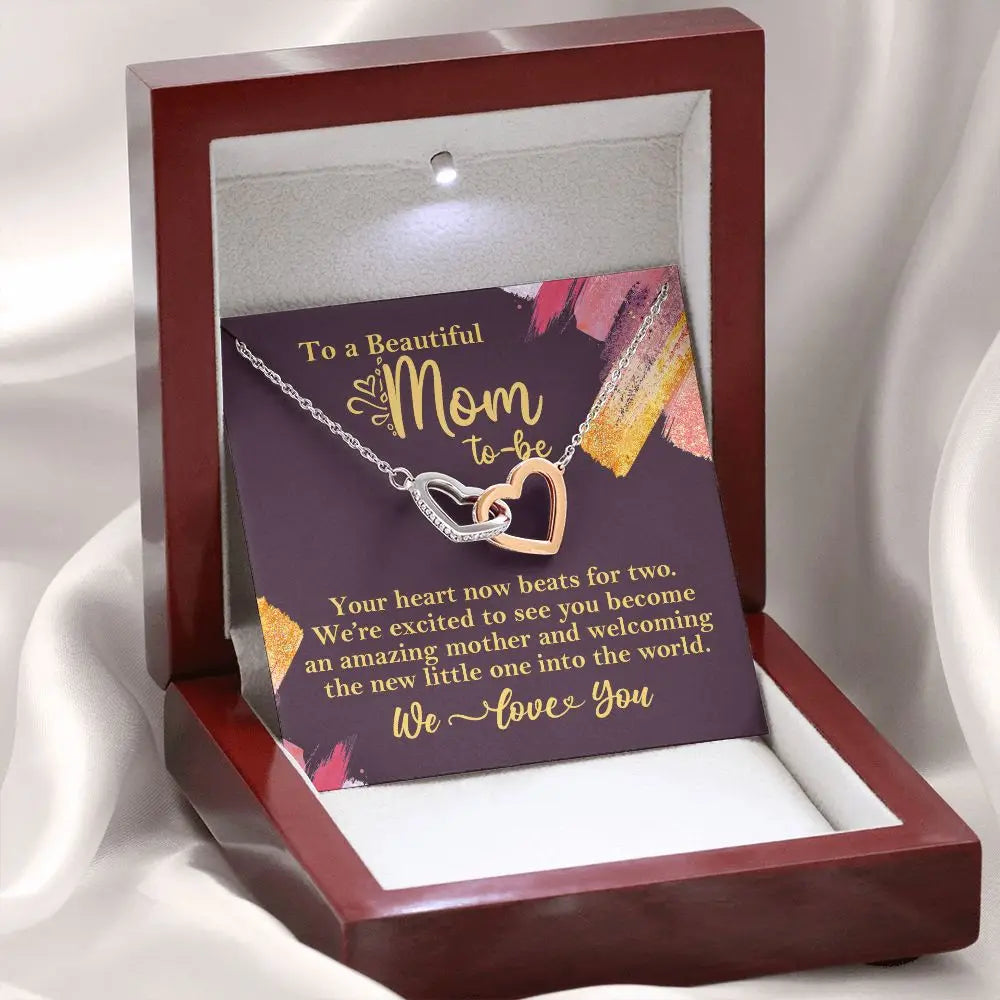 "To a Beautiful Mom-To-Be" Interlocking Hearts Necklace