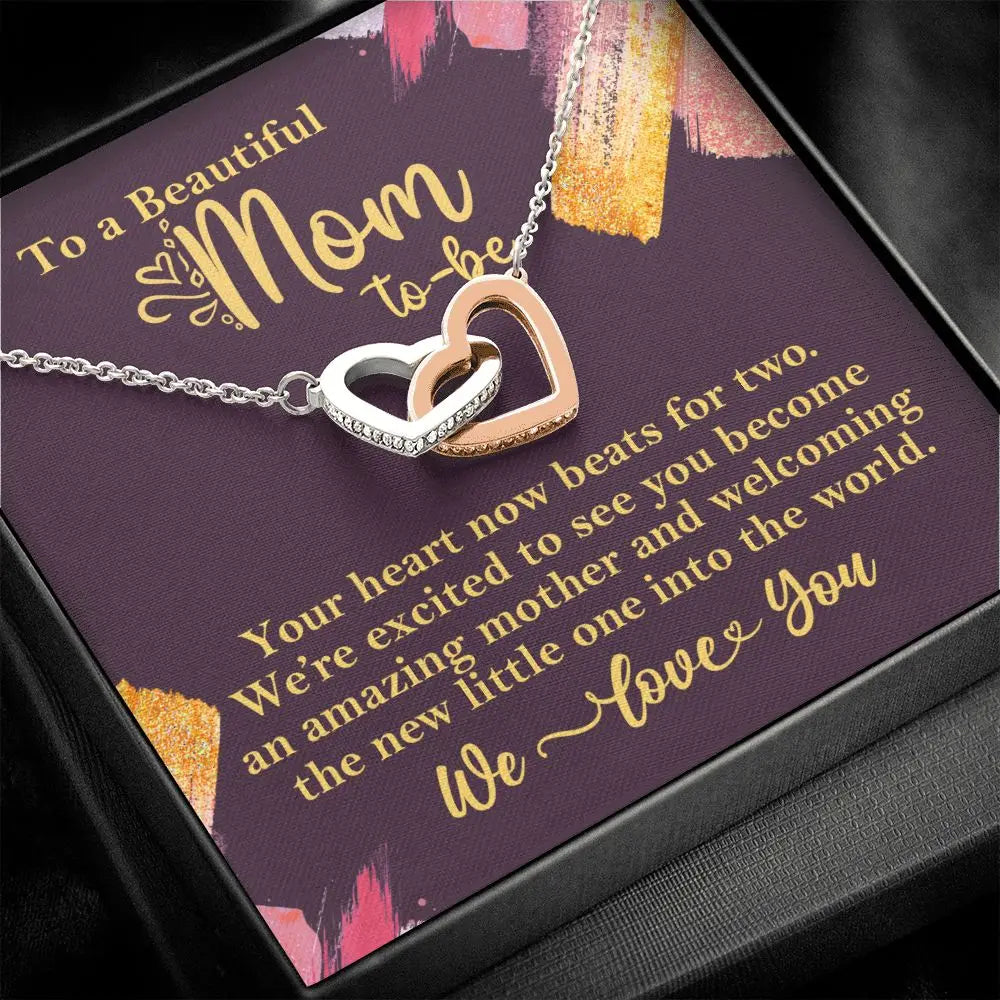 "To a Beautiful Mom-To-Be" Interlocking Hearts Necklace